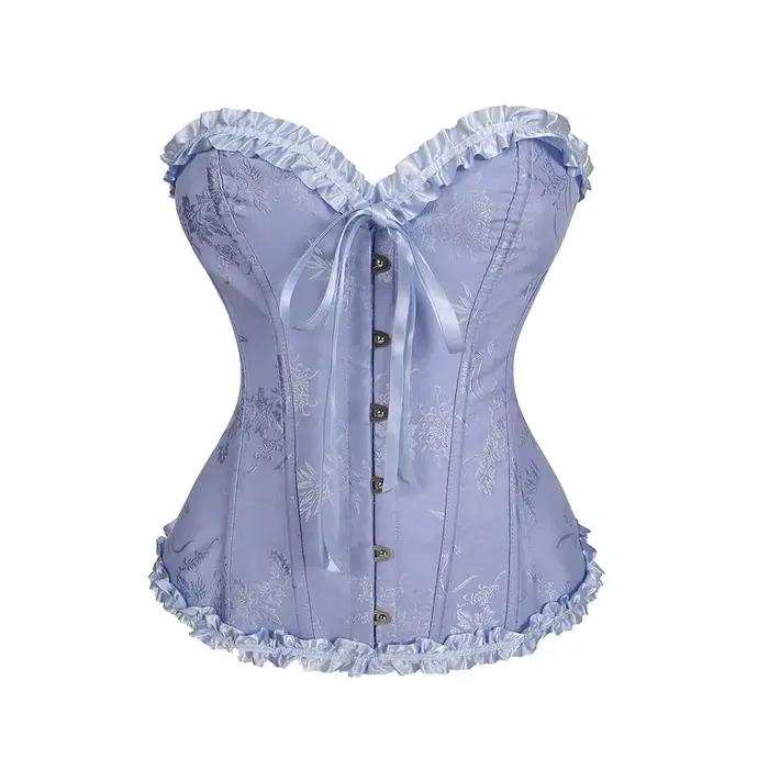 Bustiers et corsets désossés à volants bleu Royal haut gothique femme Sexy vêtements Steampunk Corset Vintage Costumes Burlesques victoriens
