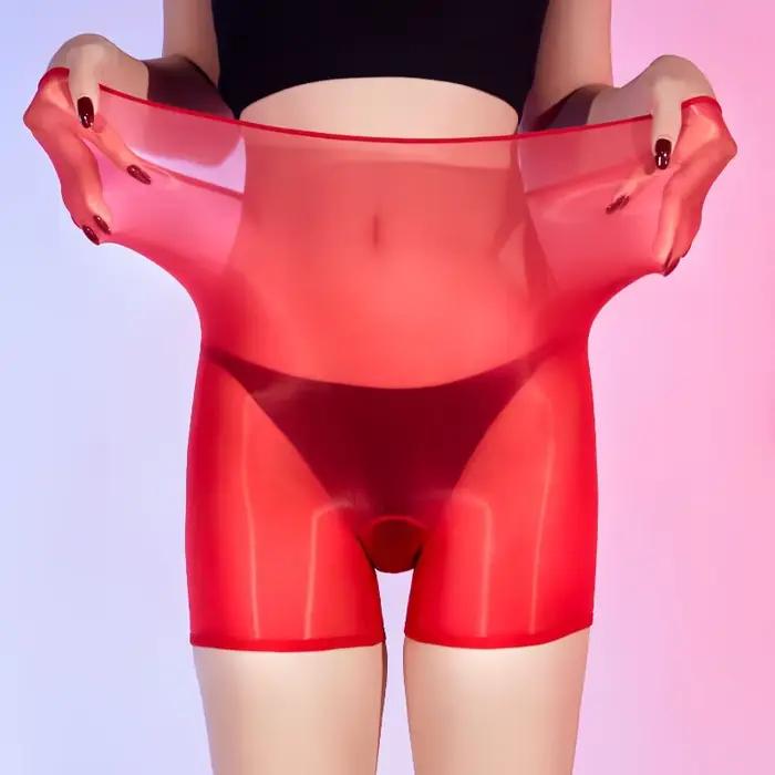 Femmes Sexy culottes huile brillant Transparent boxeurs haute sous-vêtements élastiques Ultra-mince sans couture