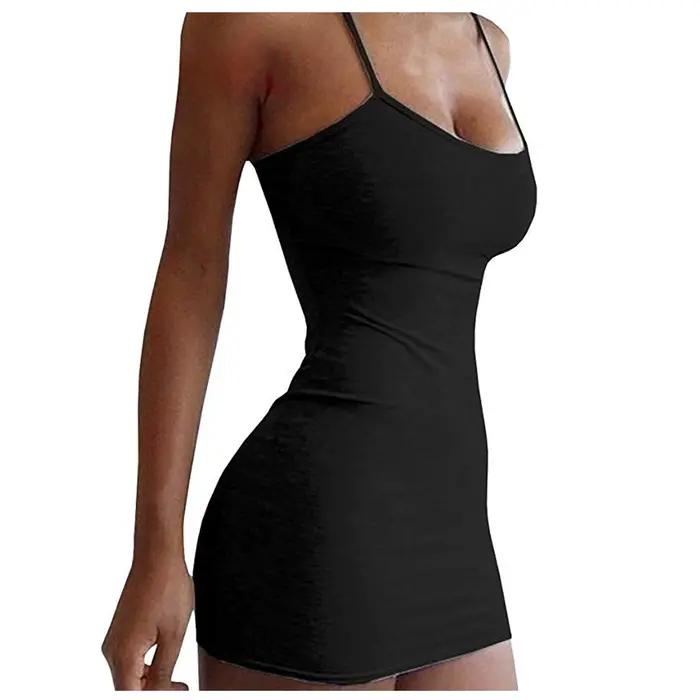 Couleur unie femmes chemise de nuit Sexy sans manches col Scroop vêtements