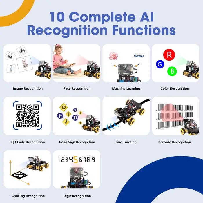 Kit de voiture robot ACEBOTT AI avec détection et suivi d'objets en temps réel pour kit de programmation robotique intelligente Arduino