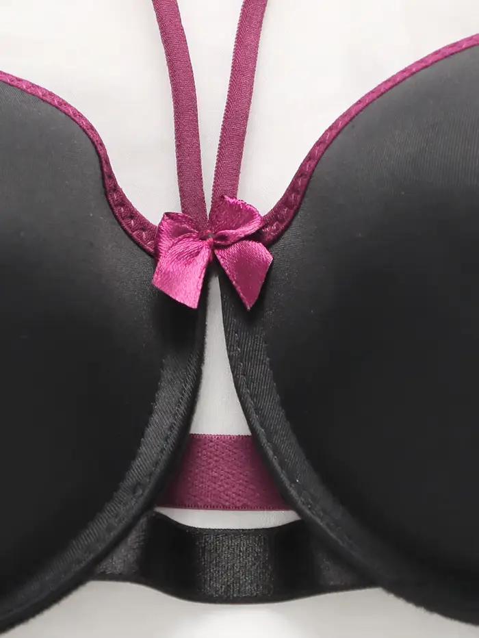 Soutien-gorge sexy papillon brodé suspendu au cou pour femme avec anneau en acier rassemblement push up confortable