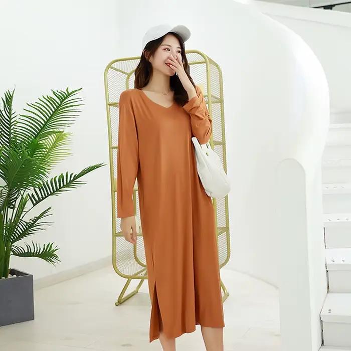 Printemps automne robe de nuit femmes ample grande chemise