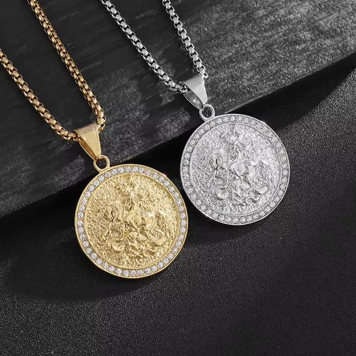 Saint George Dragon Slayer chevalier pendentifs titane acier hommes femmes personnalisé Hip Hop collier bijoux