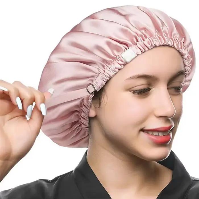Bonnet en soie véritable 100% Birdtree 16MM, bonnet de nuit double couche pour femme, bandeau élastique pour cheveux A34324M