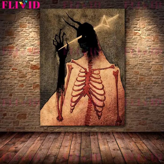 Toile d'art mural abstrait, ombre de démon dans la nuit, peinture du dieu mal tenant une lame tranchante, affiche d'art imprimée, décoration de la maison