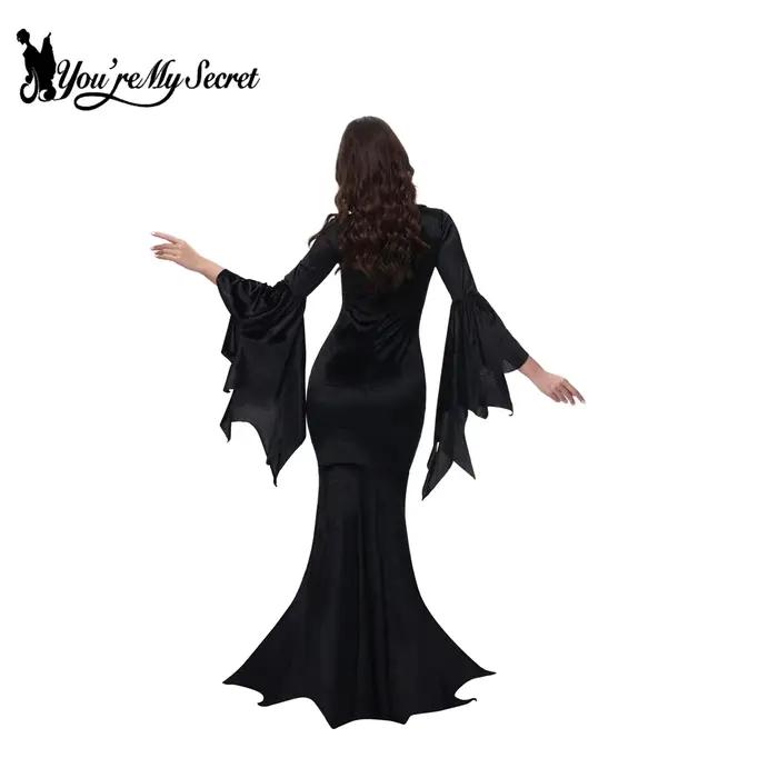 Robe de famille en queue de poisson rétro gothique, manches évasées, Halloween, Morticia Adams, Primate Black Adams, Tu es mon secret