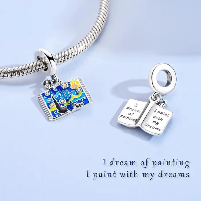 Breloques nuit étoilée de Van Gogh, perles bleues en argent 925, adaptées au Bracelet Original, bijoux à faire soi-même pour femmes