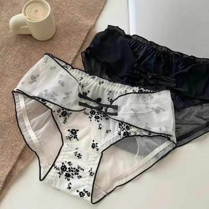Culotte Femme Taille Basse Style Chinois à Volants et Boucles