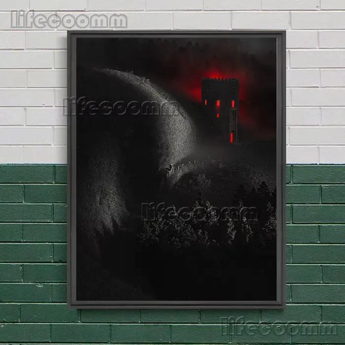 Peinture sur toile d'art mural abstrait du monde de cauchemar, scène de rêve d'horreur de fantaisie géométrique, affiche d'art gothique et décoration de maison imprimée