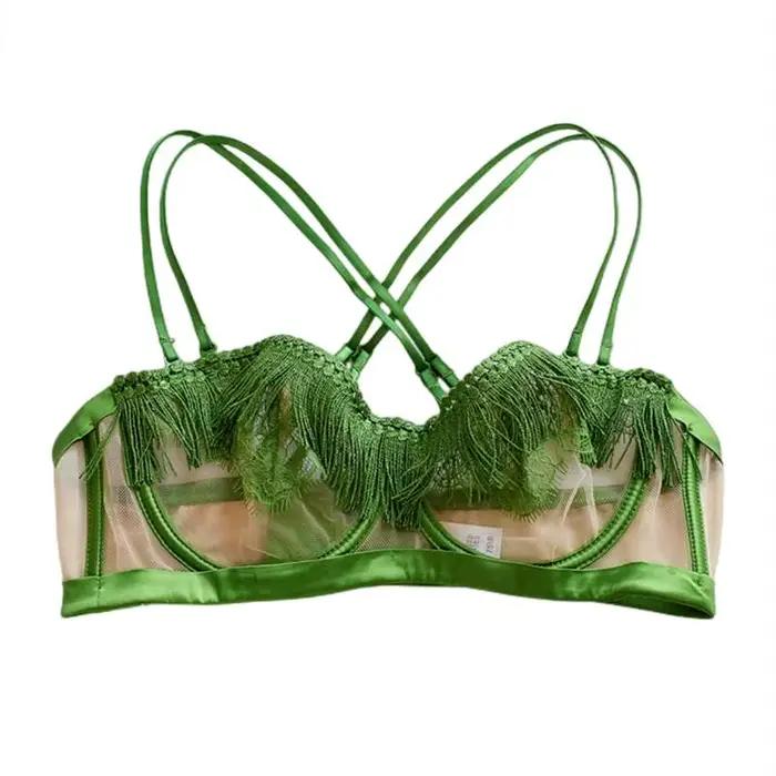 BANERDANNI Ensemble de soutien-gorge dos nu français sexy de luxe léger - Bralette minimiseur en maille transparente Lingerie en dentelle ultra-mince Vente en stock limitée