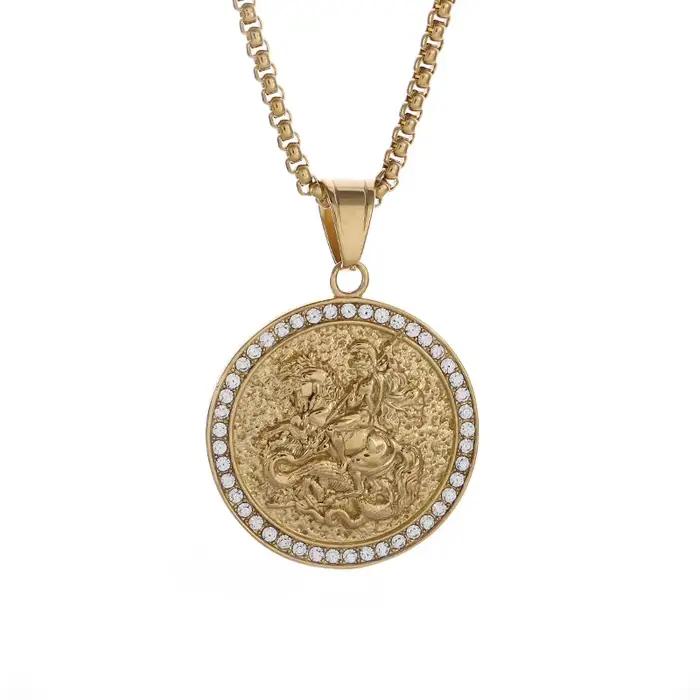 Saint George Dragon Slayer chevalier pendentifs titane acier hommes femmes personnalisé Hip Hop collier bijoux