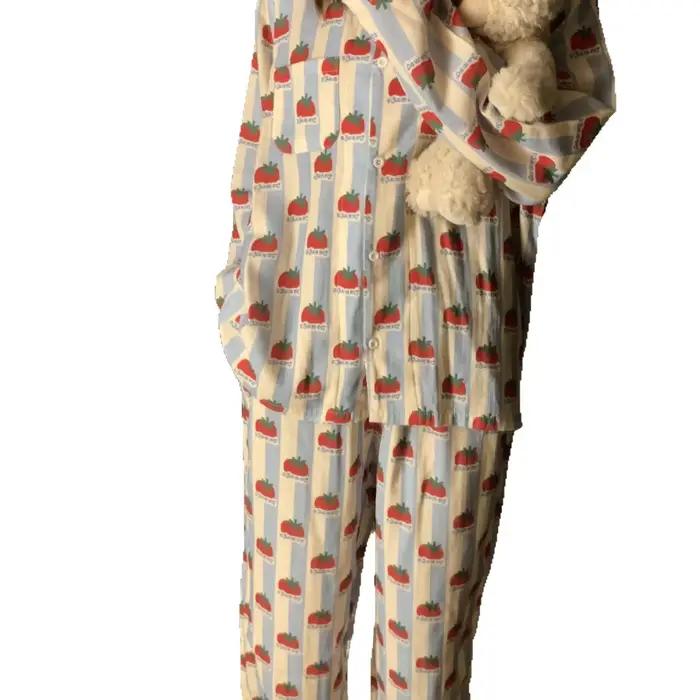 Doux mignon dessin animé 2 pièces Pyjamas ensemble printemps automne nouveau coton Pijamas costume femmes vêtements de
