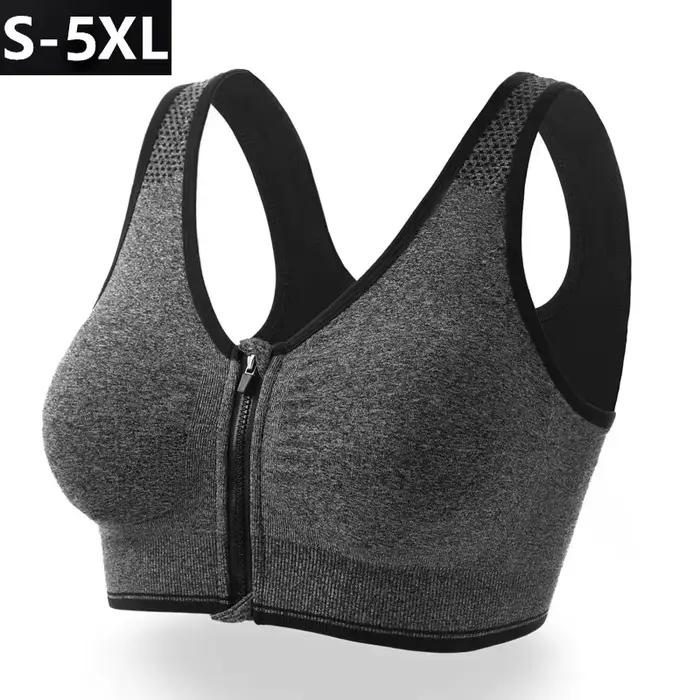 Soutien-gorge de Sport pour femmes, fermeture éclair sur le devant, plus de tailles, haut court, gymnastique, Jogging, Yoga, Fitness, gilet antichoc, Bralette, soutien-gorge de Sport pour femmes