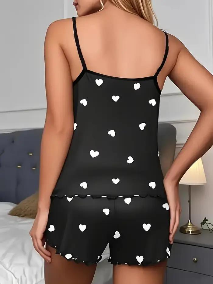 5 tailles choisir S M L XL 2XLWomen deux pièces jarretelles coeur imprimé haut et short femme décontracté
