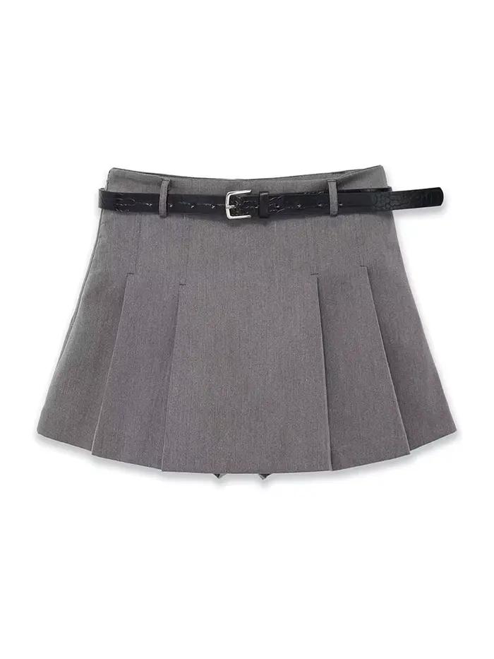 HH femmes mode polyvalent taille moyenne jupe-culotte plissée avec ceinture tempérament féminin haute rue décontracté fermeture éclair jupe courte Mujer