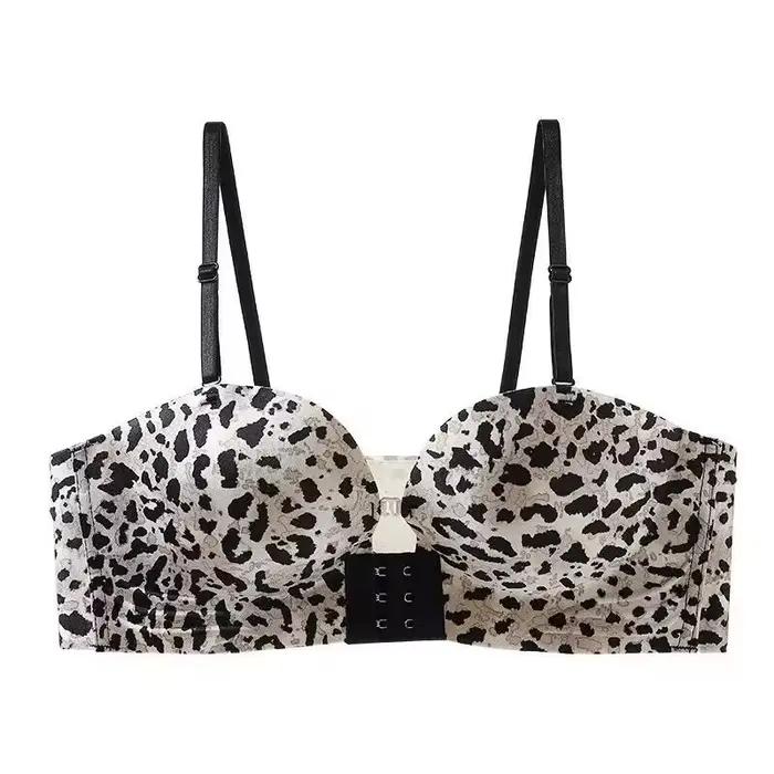 Soutien-gorge froncé sans bretelles imprimé léopard