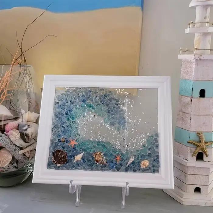 Kit d'art en verre de mer sur le thème de l'océan de septembre pour adultes, cadre Photo, opération facile, Kits d'art et d'art en mosaïque faits à la main
