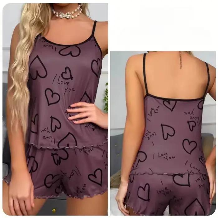 Ensemble pyjama imprimé en forme de cœur pour femmes