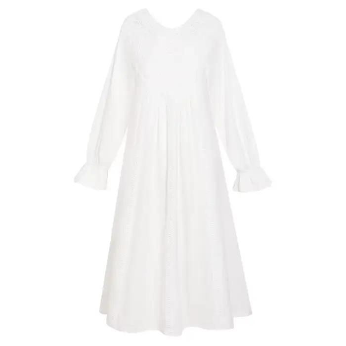 Chemise de nuit romantique en dentelle coton élasthanne pour femmes princess lace fleur longues manches col en V élégante nuit féerique