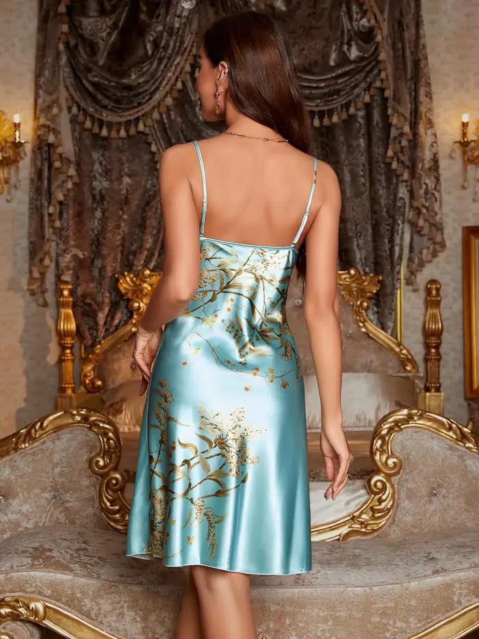 Style européen et américain imprimé imitation soie sexy robe de maison mode licou slip chemise de nuit