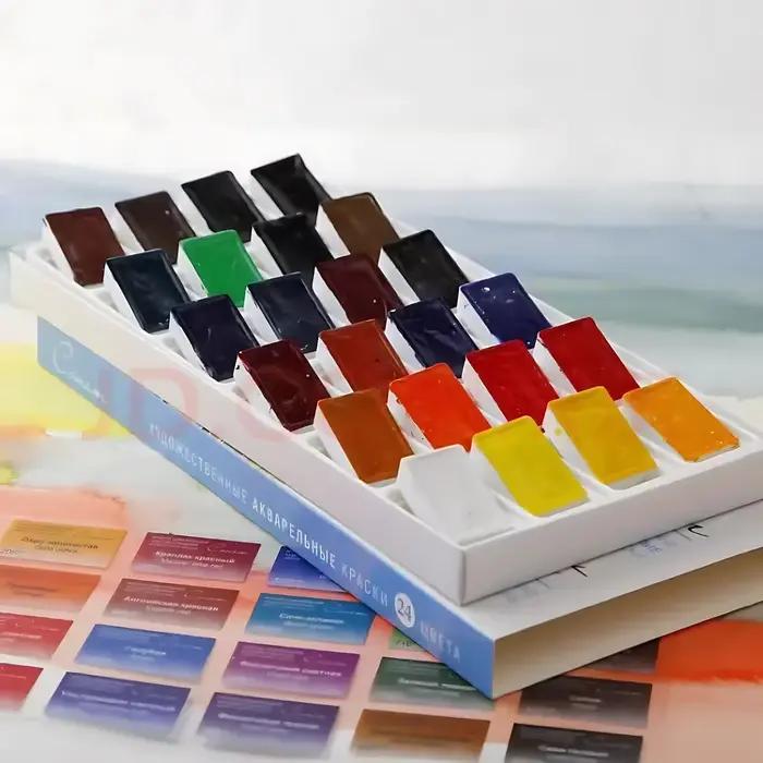 Ensemble de peinture aquarelle solide pour débutants et étudiants, pinceau d'interconnexion, fournitures d'art de dessin, document russe White Nights 16/24