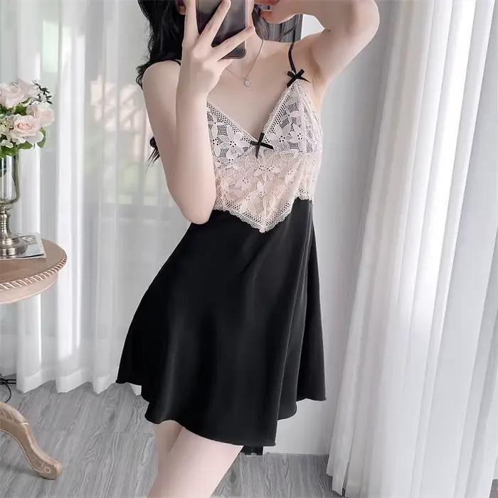 Femmes Satin chemise de nuit Sexy sans manches