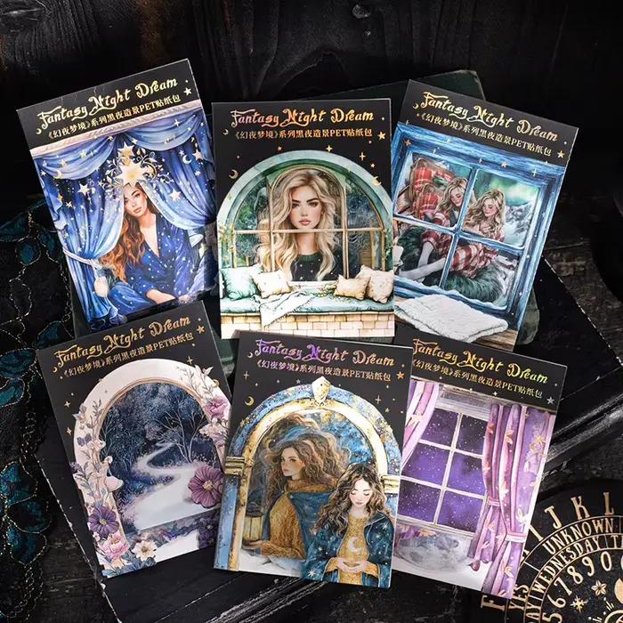 30 autocollants PET « Nuit de rêve fantastique », fournitures de collage DIY pour journal à thème nuit sombre