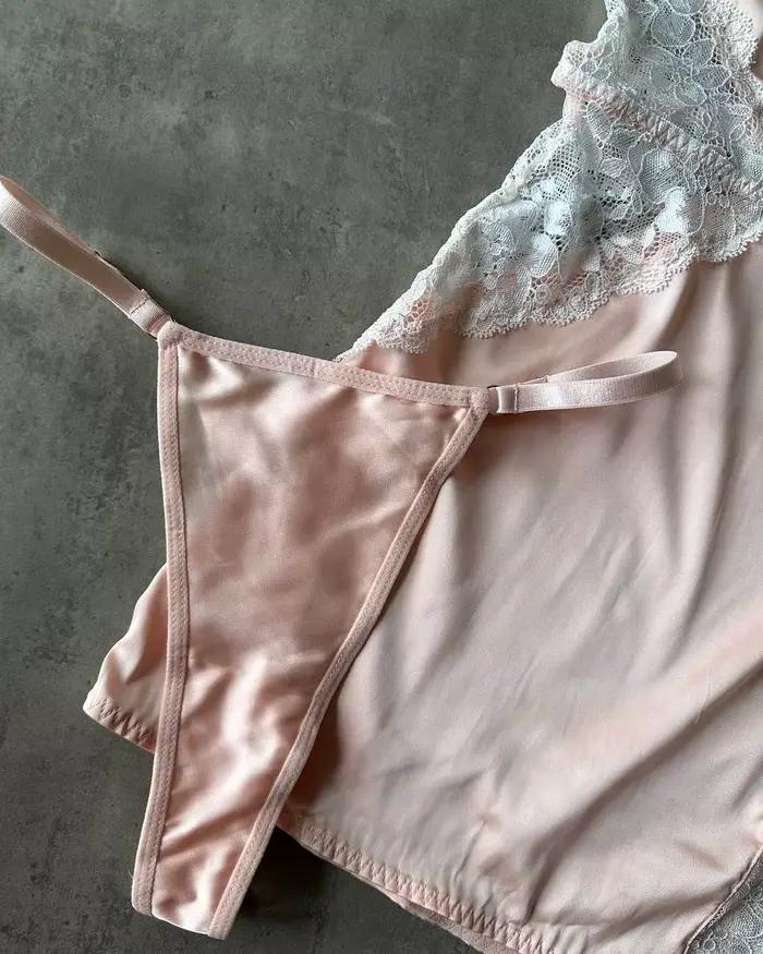 Ellolace Sexy col en V profond robe en Satin Lingerie