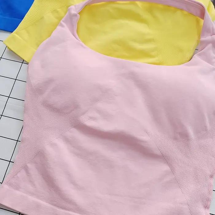 Bralette dos nu à col carré pour femmes, bretelles épaisses, coupe ajustée, coussinets amovibles, haut décontracté respectueux des vêtements d'extérieur
