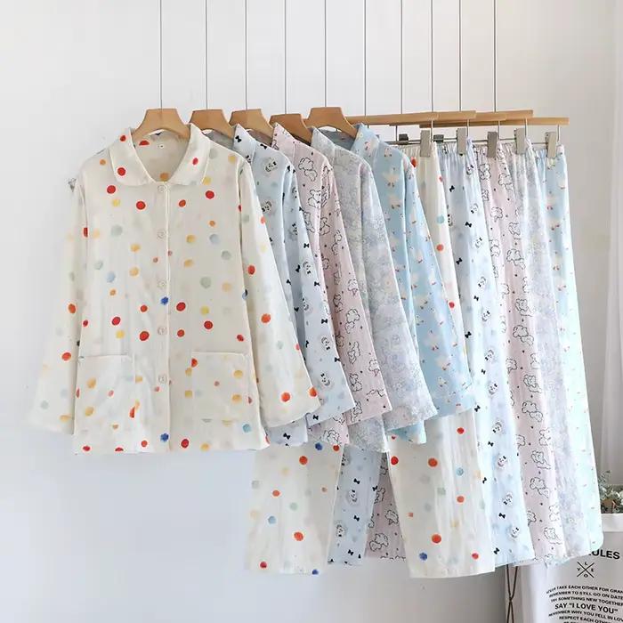 Pur coton femmes pyjama pantalon ensembles printemps automne robe de nuit pour dames Pyjamas vêtements de maison