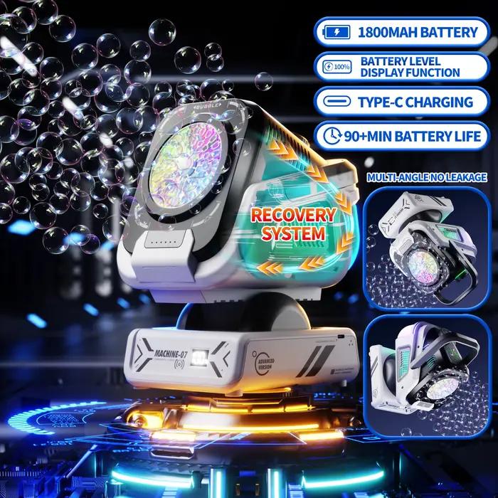 La version améliorée de la machine à bulles avec télécommande, rotation automatique et lumière RVB, batterie rechargeable 1800 mAh, charge de type C, machine à bulles adaptée aux enfants, mariages, fê