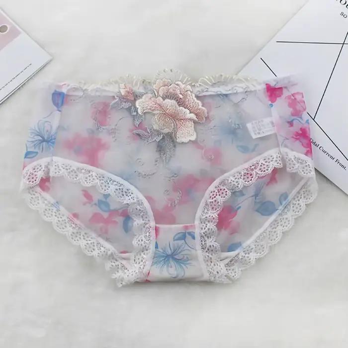 Culotte taille moyenne brodée de fleurs pour femmes