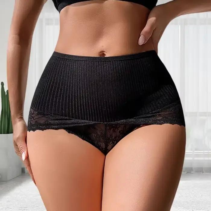1 pièces taille haute ascenseur fesses Sexy femmes culottes broderie florale côtelé dame slips respirant confort femme caleçon