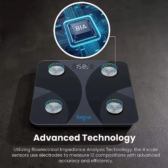 Meilleure balance connectée intelligente pour salle de bain, en verre trempé, sans fil, avec application, pour peser le poids corporel, la graisse et l'IMC, capacité 180 kg / 396 lb