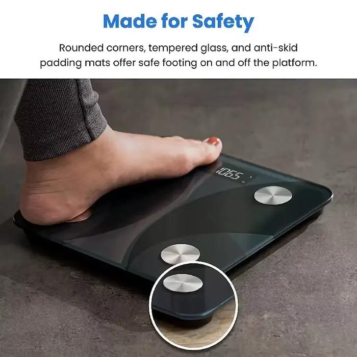Meilleure balance connectée intelligente pour salle de bain, en verre trempé, sans fil, avec application, pour peser le poids corporel, la graisse et l'IMC, capacité 180 kg / 396 lb