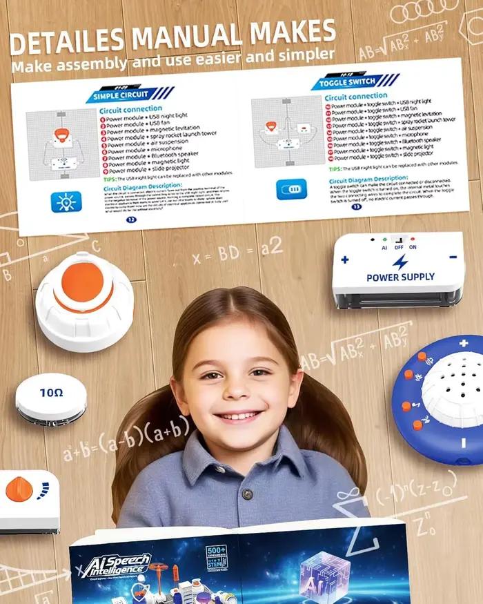 Kits scientifiques STEM pour enfants, Kit d'exploration électronique, 66 pièces de circuits de bricolage, plus de 1200 projets, jouet éducatif STEM Gif