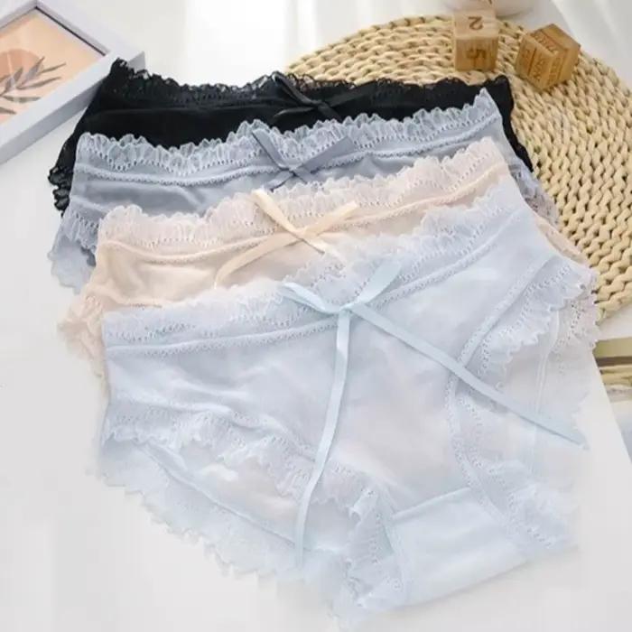 Culottes en dentelle taille basse en soie glacée avec nœud pour femme
