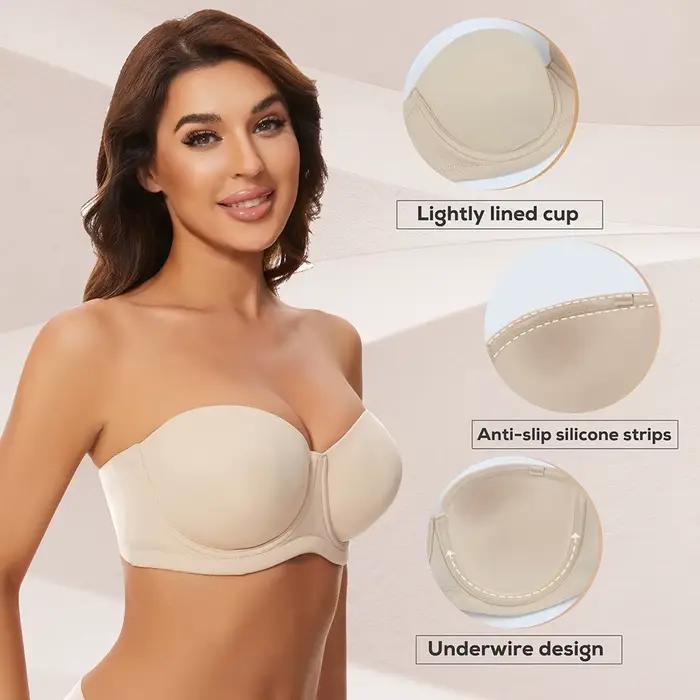 Sheroine Soutien-gorge sans bretelles grande taille Push Up à armatures Couverture complète Soutiens-gorge rembourrés légers pour gros seins Lisse et confort avec support