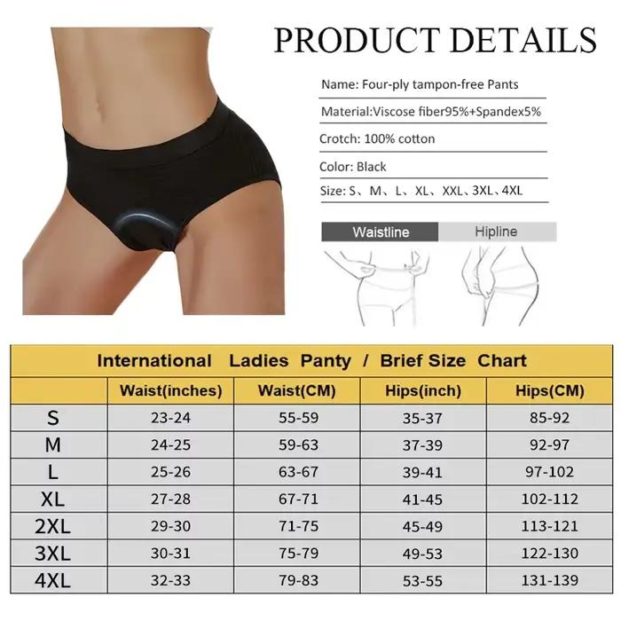 3 pièces 4 couches culottes menstruelles en fibre de bambou coton période physiologique anti-fuite absorbant réutilisable taille moyenne culotte