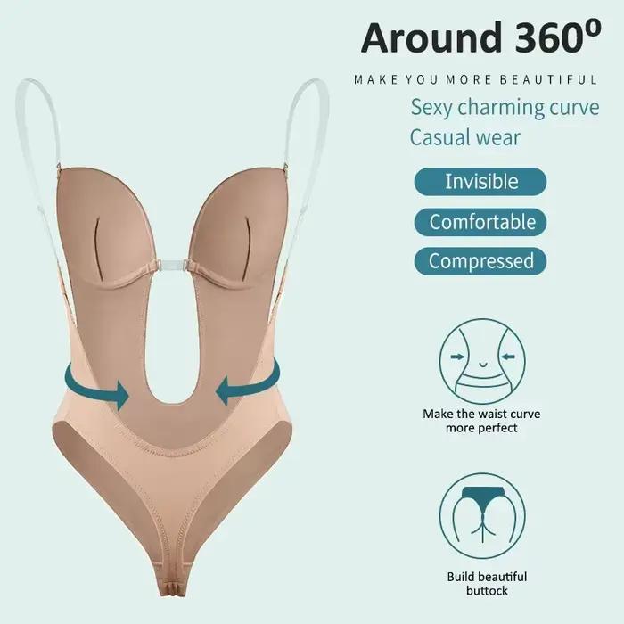 Corset Push-Up Rembourré à Bretelles Transparentes et Col en V Profond pour Femme