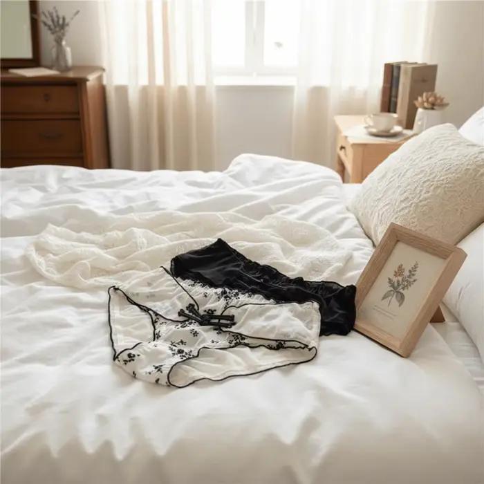 Culotte Femme Taille Basse Style Chinois à Volants et Boucles