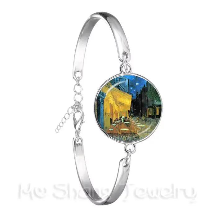 Bracelet nuit étoilée Van Gogh, image artistique, Cabochon en verre de 18mm, chaîne plaquée argent, bijoux tendance, cadeau pour femmes