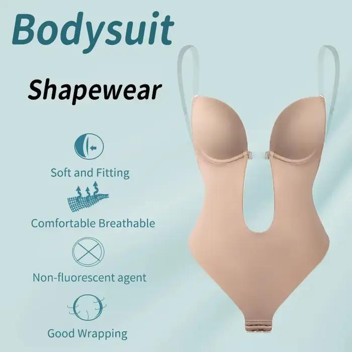 Corset Push-Up Rembourré à Bretelles Transparentes et Col en V Profond pour Femme