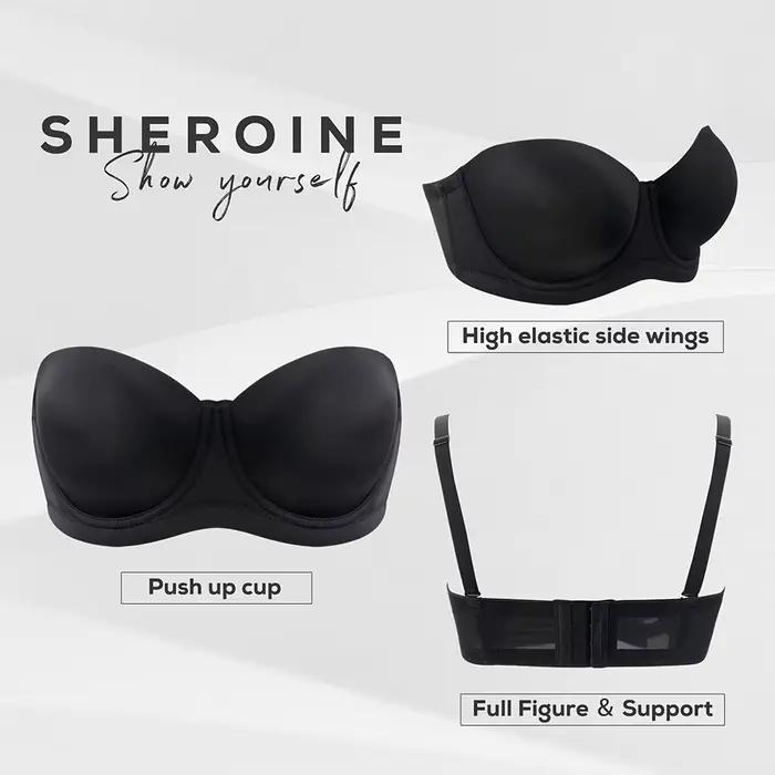 Sheroine Soutien-gorge sans bretelles grande taille Push Up à armatures Couverture complète Soutiens-gorge rembourrés légers pour gros seins Lisse et confort avec support