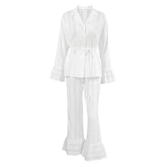 Ensemble de pyjama blanc pour femme 100 % coton