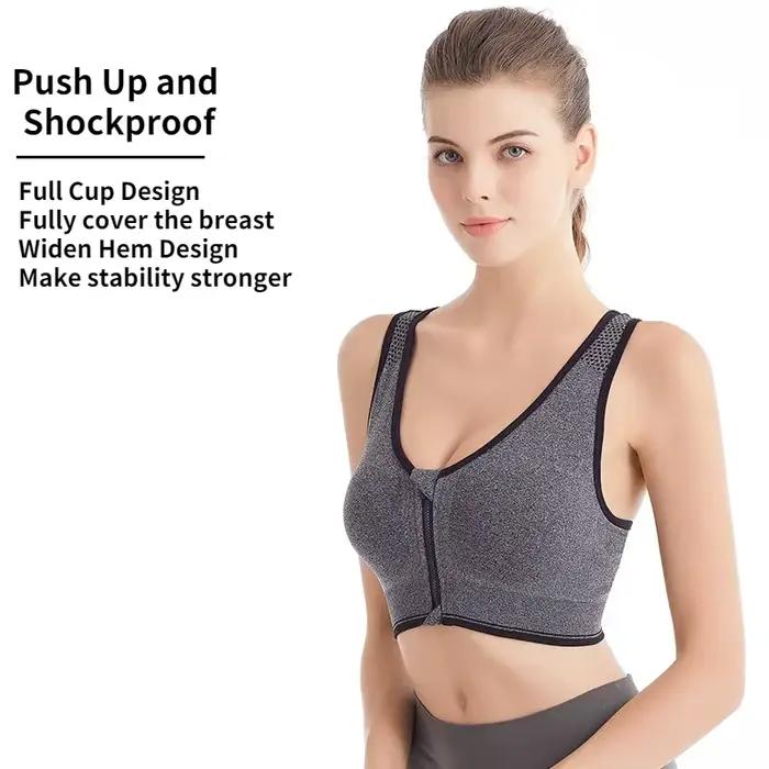 Soutien-gorge de Sport pour femmes, fermeture éclair sur le devant, plus de tailles, haut court, gymnastique, Jogging, Yoga, Fitness, gilet antichoc, Bralette, soutien-gorge de Sport pour femmes