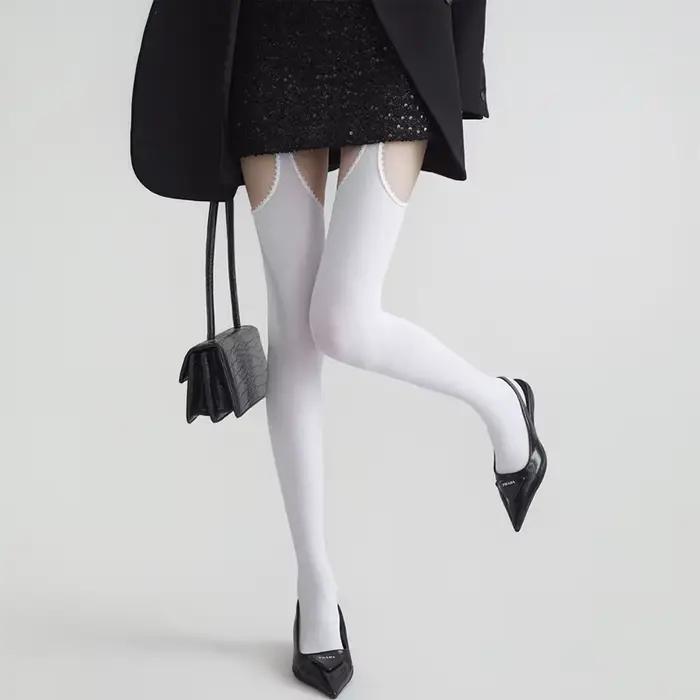 Bas sexy pour femmes avec porte-jarretelles, bas cuissardes, bas au-dessus du genou, collants brillants, transparents et lisses