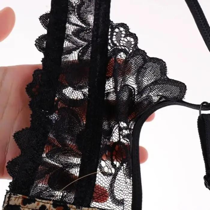 Soutien-gorge sans dos sans armatures push-up imprimé léopard, décolleté en V profond, avec fermeture avant, anti-affaissement et soutien