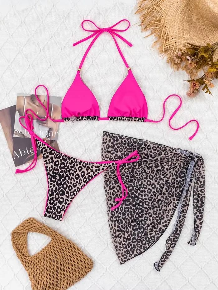 Léopard trois pièces maillot de bain Sexy Bikini réglable maillots