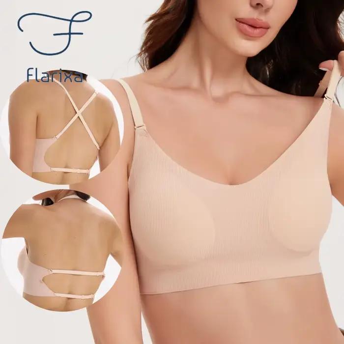 Soutien-gorge Flarixa sans couture bleu avec bretelles convertibles pour femmes occasions quotidiennes et spéciales
